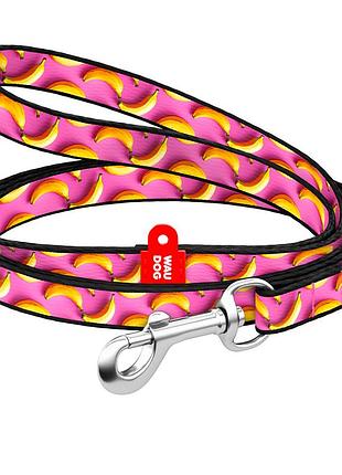 Поводок для котов и мелких пород собак нейлоновый waudog nylon, рисунок "бананы на розовом", xs, ш 10 мм, длина 122 см