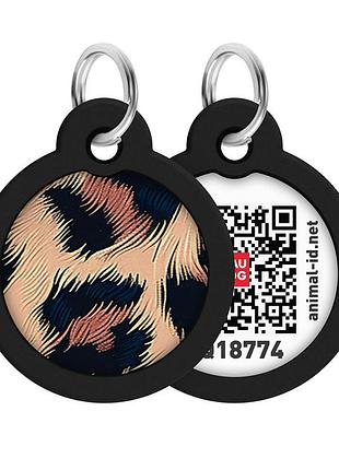 Адресник для собак та котів металевий waudog smart id c qr паспортом, малюнок "леопард", коло, д 30 мм