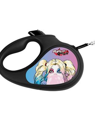Поводок-рулетка для собак waudog r-leash, рисунок "харли квинн", l, до 50 кг, 5 м, светоотражающая лента черный