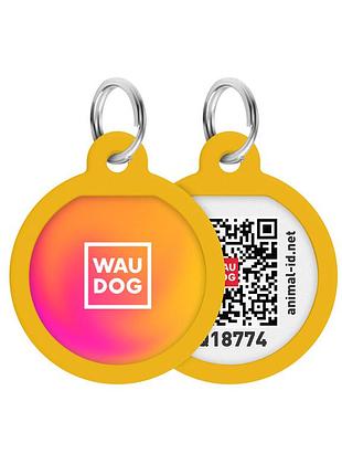 Адресник для собак та котів металевий waudog smart id c qr паспортом, малюнок "градієнт помаранчевий", коло, д 25 мм