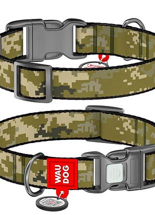 Ошейник для собак waudog нейлоновый nylon c qr-паспортом, рисунок милитари, пластиковый фастекс, l, ш 25 мм, д 33-49 см