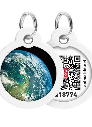 Адресник для собак та котів металевий waudog smart id c qr паспортом, малюнок "земля", коло, д 30 мм