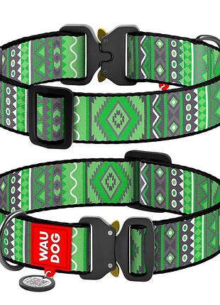 Нашийник для собак waudog нейлоновий nylon з qr паспортом, малюнок етно зелений, металева пряжка-фастекс, xxl, ш 35 мм, д 46-70 см