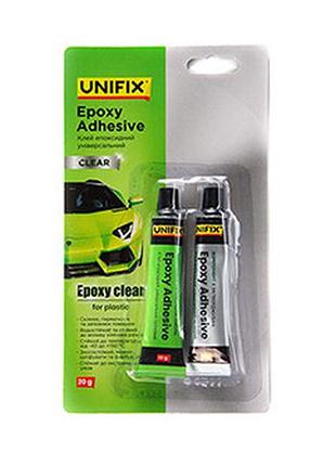 Клей эпоксидный двухкомпонентный для пластика тюбик прозрачный 20г unifix
