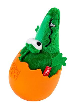 Іграшка для собак крокодил-неваляшка з пищалкою gigwi egg, текстиль, гума, 14 см