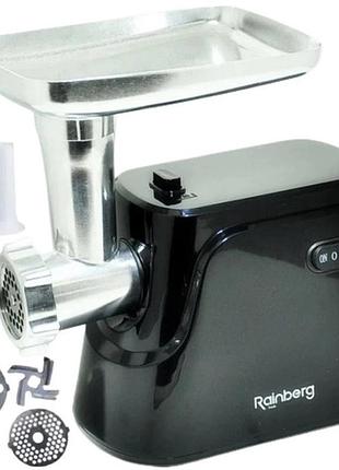 Електрична м'ясорубка rainberg rb-677 2600w з насадкою для ковбас, м'ясорубка з металевим редуктором