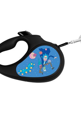 Поводок-рулетка для собак waudog r-leash, рисунок "рик и морти 3", светоотражающая лента, m, до 25 кг, 5 м черный