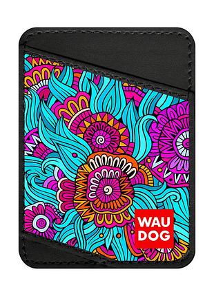 Визитница waudog design с рисунком "лето", премиум кожа (ширина 70 мм, длина 95 мм) черный
