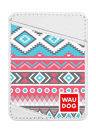 Визитница waudog design с рисунком "этно", премиум кожа (ширина 70 мм, длина 95 мм) белый