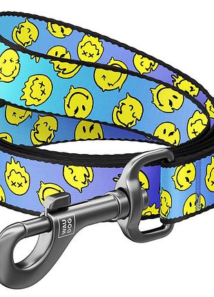 Поводок для собак нейлоновый waudog nylon, рисунок "смайлы на голубом", м, ш 20 мм, длина 122 см