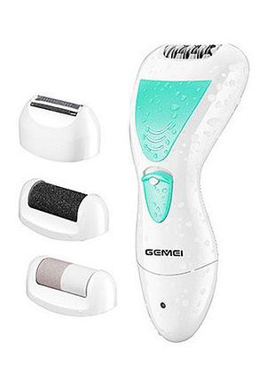 Епілятор gemei gm-7006 4в1 - професійний бездротовий епілятор бритва з насадками триммер + пемза. колір: зелений