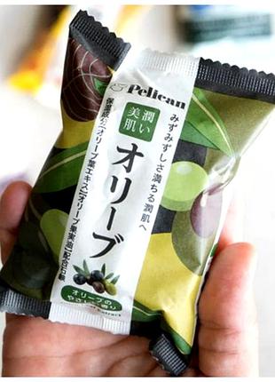 Pelican olive мило з екстрактом листя оливи та олією плодів оливи, 80 гр, японія