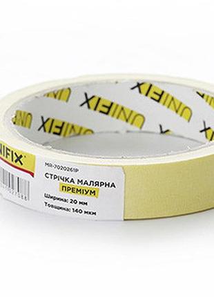 Лента клейкая 140 мкм скотч малярный mr-7020261p премиум 20мм на 20м unifix