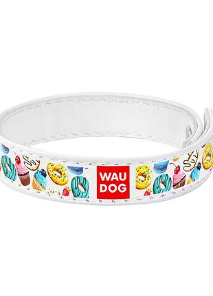 Браслет waudog design із малюнком "пончики", преміум шкіра (ширина 15 мм, довжина 18-20 см) білий
