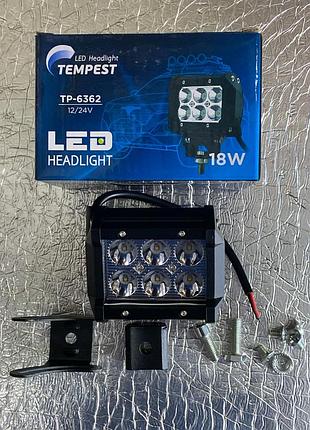 Фара дополнительная led 12 - 24v 6 * 3w 97 * 80 * 62мм tp-6362 tempest