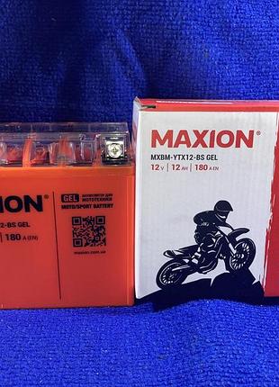 Акумулятор для мотоцикла мопеда скутера гелевий 12 вольт 12ah (12-bs) лівий + maxion