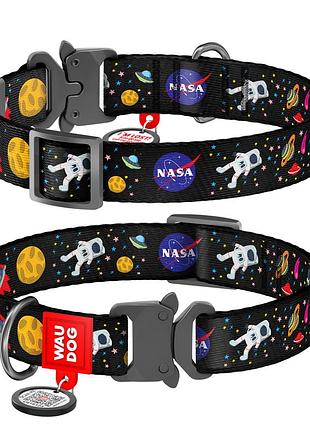 Нашийник для собак waudog нейлоновий nylon c qr паспортом, малюнок nasa, металева пряжка-фастекс, ш 25 мм, д 33-49 см