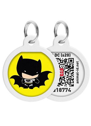 Адреса для собак та котів металевий waudog smart id c qr паспортом, малюнок "бетмен мультик", коло, д 25 мм українська
