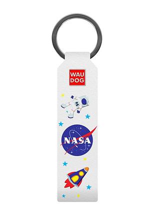 Брелок waudog design з малюнком "nasa", шкіра преміум (ширина 20 мм, довжина 95 мм) білий