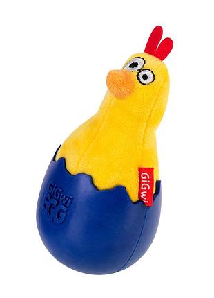 Игрушка для собак цыпленок-неваляшка с пищалкой gigwi egg, текстиль, резина, 14 см