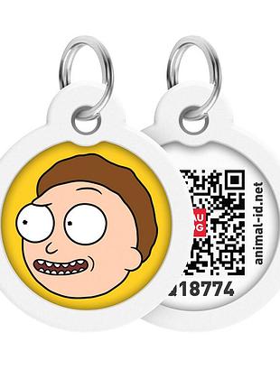 Адреса для собак та котів металевий waudog smart id c qr паспортом, малюнок "рік і морті 2", коло, д 30 мм