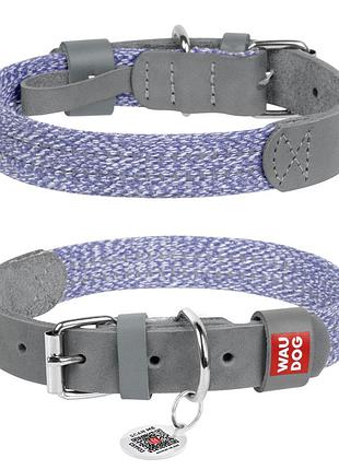 Ошейник для собак из кожи и восстановленного хлопка waudog classic, l, ш 25 мм, д 38-49 см, серый