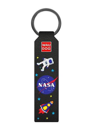 Брелок waudog design с рисунком "nasa", премиум кожа (ширина 20 мм, длина 95 мм) черный