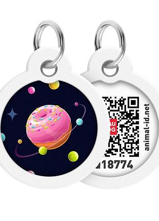 Адреса для собак та котів металевий waudog smart id c qr паспортом, малюнок "всесвіт пончиків", коло, д 30 мм