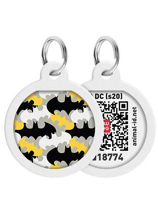 Адреса для собак і котів металевий waudog smart id з qr паспортом, малюнок "бетмен візерунок", коло, д 25 мм