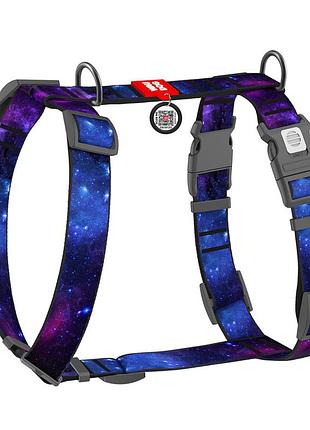 Шлея для собак анатомическая h-образная waudog nylon с qr-паспортом, рисунок "nasa21", пластиковый фастекс, xl, ш 35 мм, a 60-100