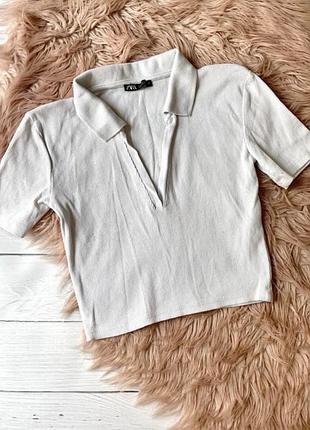 Топ білий поло в рубчик вкорочена футболка zara s