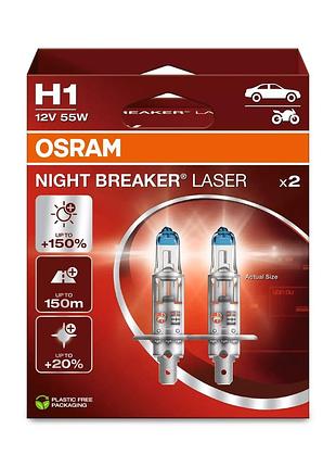 Лампа автомобильная h1 12v 55w p14.5s night breaker laser next generation +150 пара 2шт osram