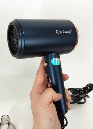 Фен rainberg rb-2212 8800 w з регуляцією температури та швидкості для сушіння та укладання волосся. колір: синій