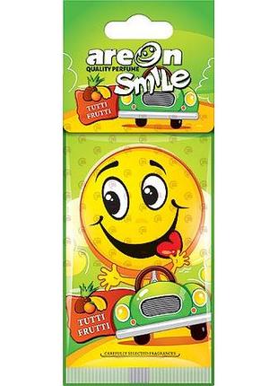 Ароматизатор автомобильный освежитель воздуха areon тутти фрутти tutti frutti сухой smile dry смайлик asd14