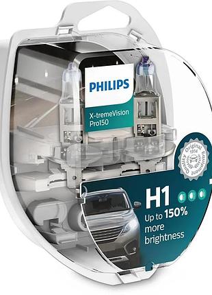 Лампа автомобильная h1 x-tremevision pro150 12v 55w p14.5s на 150% увеличен световой поток пара 2шт philips