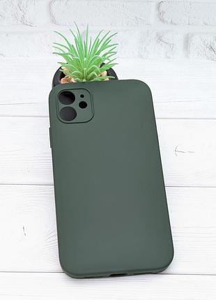 Чохол silicone case box для apple iphone 11 бампер soft touch з мікрофіброю темно-зелений (без лого)