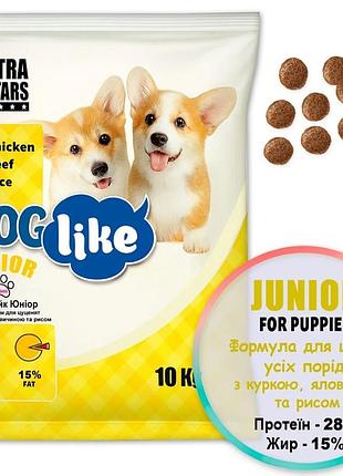Сухой корм для щенков, 10кг nutra 5 stars dog like junior с курицей, говядиной и рисом
