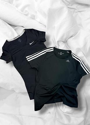 Футболка nike и adidas • черный полиэстер • отличное состояние, размер s m