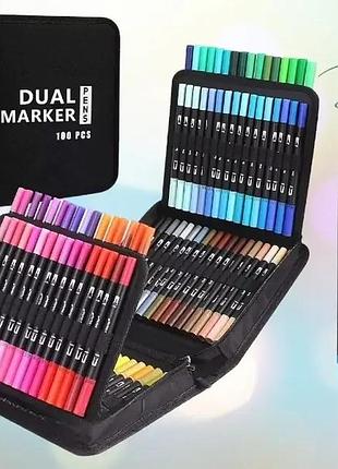 Набір двосторонніх лайнерів маркерів dual brush pens 100 шт. у пеналі