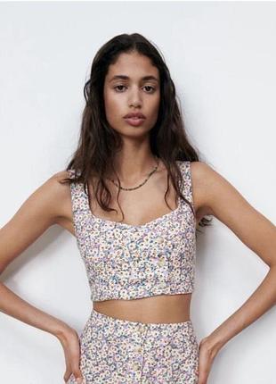 Топ женский с цветочным принтом zara s made in morocco (лен)