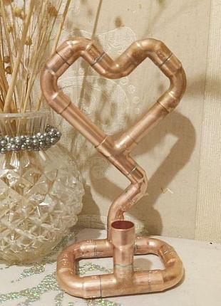Подсвечник металлический медный лофт "heart" декоративный 19,5*11,5*7,5см