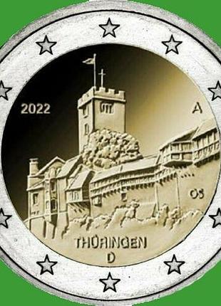 Германия 2 евро 2022 г. федеральная земля тюрингия. замок вартбург №1227