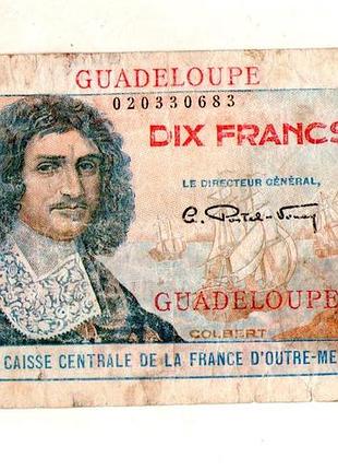 Гваделупа, guadeloupe заморская территория франции 10 francs 1947-1949 рідкісна №408