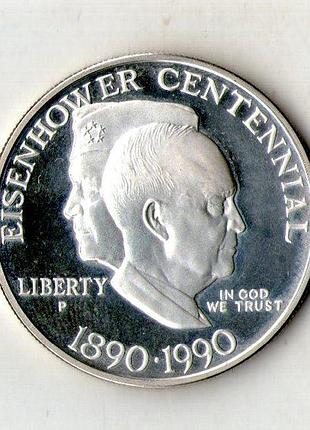 Сша 1 долар 1990 рік 100 років езейхауера срібло 900 пр. 26.7 гр.