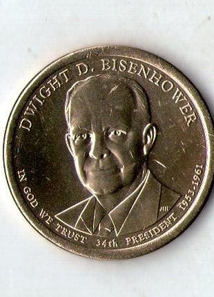 Сша 1 долларов, 2015 34-й президент сша - дуайт эйзенхауэр (1953–1961) медь с марганцево-латунным покрытием, 8.1g, ø 26.5mm no1853