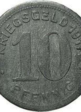 Німеччина (нотгельд) 10 пфенігів, 1917 місто ельберфельд цинк, немагнітний №1896