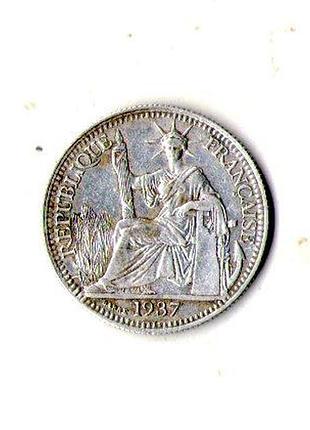 Французский индокитай 10 сантимов 1937 год серебро 0.680, 2.7g, ø 19mm no539