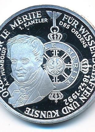 Німеччина 10 марок, 1992 150-та річниця - орден pour le mérite за заслуги в науці срібло 15.5 гр. №2885