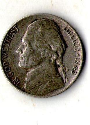Сша 5 центів, 1943 рік джефферсон нікель срібло мон.двір р №395