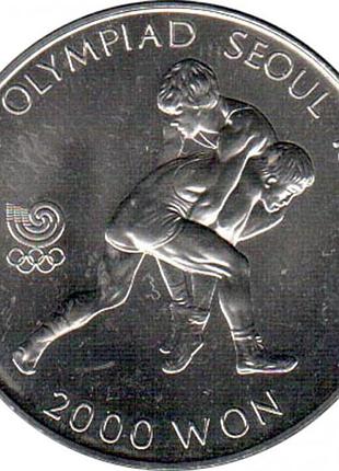 Южная корея 2000 вон, 1987 xxiv летние олимпийские игры, сеул 1988 - борьба №2225